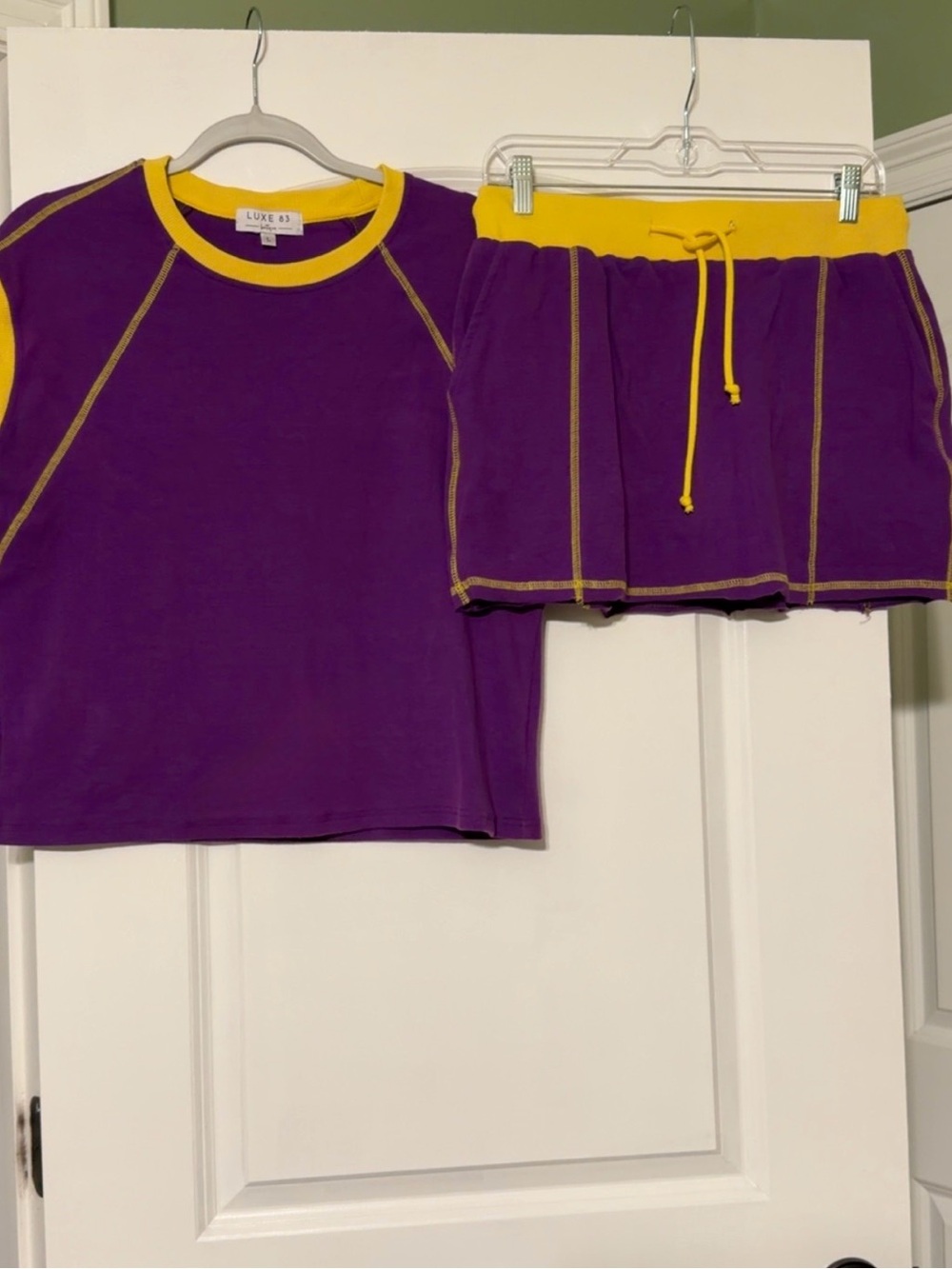 Luxe Women's Purple Drawstring Skort with Yellow Trim